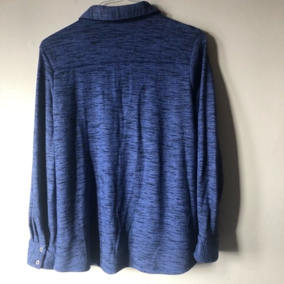 ❤️Soft Surroundings Blue Half Zip Sweater Collar Chest Pockets Space Dye Size L - Picture 2 of 7